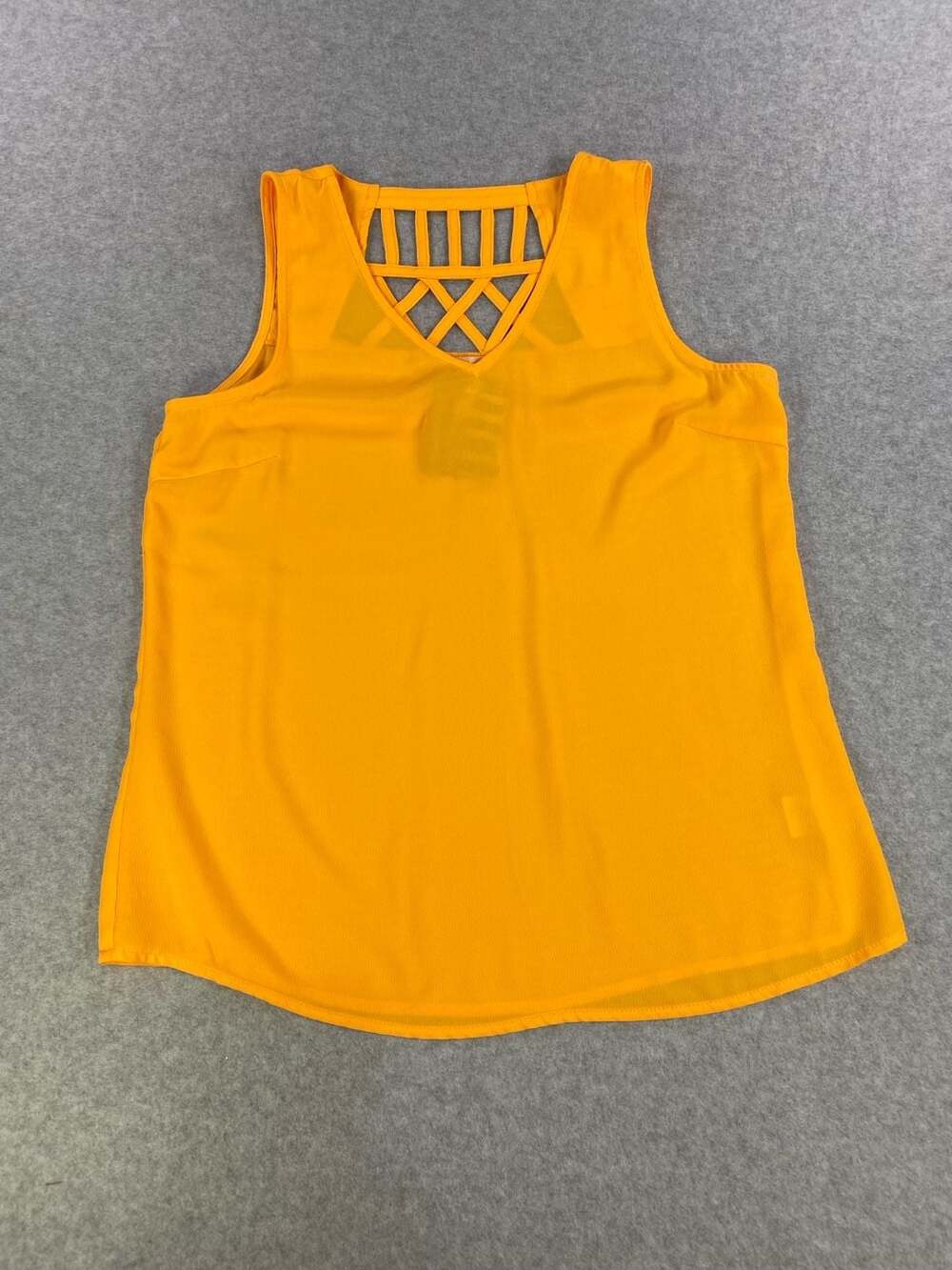 Skies Are Blue Women's Orange Sleeveless Tank Top with Criss-Cross Back Detail